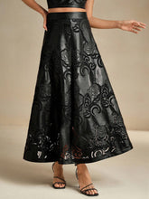 Anewsta Women's PU Embroidered A-Line Maxi Skirt, Elegant